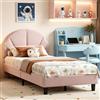 WOBOPCG letto singolo 90 x 200 cm, imbottito (velluto rosa), testiera regolabile, rete a doghe