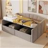 SUKY Letto imbottito per divano, 140 x 200 cm, con supporto idraulico, con rete a doghe e braccioli, doppio versatile, a righe classiche, tessuto di velluto delicato sulla pelle, grigio chiaro