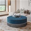 strusery Moderno tavolino rotondo ottomano da 100 cm, poggiapiedi in velluto con imbottitura in schiuma, design con nappe, per soggiorno e camera da letto eleganti (blu moderno minimalista)