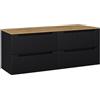 Lomadox Set di mobili da bagno doppio per lavabo, 160 cm, nero scanalato, in rovere con 4 cassetti estraibili, larghezza x altezza x profondità: ca. 160,4 x 59,5 x 40 cm