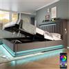 HOXINBLY Letto Matrimoniale con Contenitore 180x200 cm con LED e USB, Letto Idraulico con testiera e Contenitore, Letto Una Piazza e Mezza con Rete a doghe,Struttura Letto in Lino Grigio(Senza Materasso)
