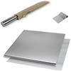 INOXLM lavorazioni inox INOXLM BOX 3 PEZZI Tagliere/Spianatoia+tarocco/spatola+Mattarello custodia in tessuto|Piano di lavoro in Acciaio Inox Varie Misure per Cucina Bar Ristorante|Piano Made in Italy (50x50, Custodia Beige)