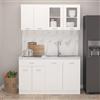 Homgoday Moduli da Cucina, 140 cm, 4 Pezzi, Set di Mobili in Truciolato Bianco, Armadio a Sospensione, Cassetto, Vetro e Lavello
