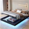 LLODERY Letto matrimoniale 160 x 200 cm, con vano portaoggetti idraulico, letto a molle con rete a doghe, effetto visivo galleggiante, senza testiera, PU, nero