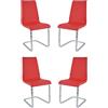 t m c s Tommychairs - Set 4 sedie Berlin cucina e sala da pranzo, scocca in multistrato imbottita e rivestita in pelle artificiale rossa e basamento a slitta in tubo rettangolare cromato ad alta resistenza