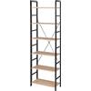 eSituro Scaffale per Libri a 6 Piani, Libreria in piedi con Struttura in Metallo per Soggiorno/Camera da Letto/Studio, 60x28x180cm, Rovere Chiaro+Nero