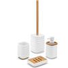 Inbagno Set Bagno Accessori Completo - 4 Pezzi, Kit Accessori appoggio in ABS e bambù, Include Dispenser, portaspazzolini, portasapone e scopino WC, Linea Wave (Set Completo)