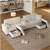 Wyibwy Divano modulare contemporaneo, divano angolare a 4-6 posti, con pouf contenitore, portabicchieri, porte USB, prese di corrente e rivestimento in velluto a coste (Beige)