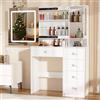 Saimeihome Tavolo da toeletta con illuminazione e specchio, tavolo cosmetico dimmerabile con cassetti e ripiani, tavolo da toeletta bianco per camera da letto 90 x 40 x 140 cm Dec33LED