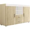 MB Muebles Bonitos, Credenza Stile Moderno Roque, Melamina Lucida, Bianco e Sonoma, 140x80x40cm