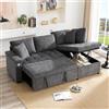 Bladez Divano letto a forma di L, divano ad angolo allungabile, velluto ciniglia, chaise longue con spazio di archiviazione, porta di ricarica USB, poggiabraccia per soggiorno (grigio-B)