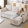 Bladez Divano letto a forma di L con portabevande intercambiabile Chaise Longue moderno soggiorno divano in lino di cotone (beige, 3 posti)
