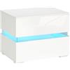 HOMCOM Comodino con luce LED RGB incorporata con 2 cassetti, 4 Modalità di luce e 16 colori, in Truciolato, 60x39x47cm, Bianco