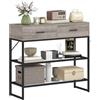 HOMCOM Consolle Ingresso con 2 Cassetti, 2 Ripiani in Rete e Gancio Laterale, Tavolo Consolle in Legno e Metallo, Tavolino Ingresso per Camera da Letto, 100x35x92 cm, Color Legno Grigio Chiaro