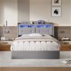 WOBOPCG Letto Matrimoniale con Contenitore 140x190, Letto Imbottito con LED e USB Letto Contenitore Letto una Piazza e Mezza con contenitore Struttura Letto con Testiera (Grigio chiaro + Lino, 140x190 cm)
