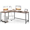 COSTWAY Scrivania Angolare Salvaspazio, Scrivania ad Angolo a Forma di L con Presa di Corrente, Supporto CPU e Telaio in Metallo Resistente, Scrivania per Computer da Casa e Ufficio (Legno)