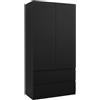 meble masztalerz Armadio Camera da Letto con 2 Cassetti Larghezza 90 cm - Mobile Camera da Letto - Armad Camera Letto Moderni - Guardaroba Armadio - Nero - 180x90x50cm