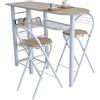 Miroytengo Tavolo alto da cucina Office stile nordico in bianco e legno chiaro con 2 sgabelli pieghevoli 40 x 88 x 120 cm