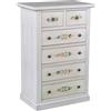 Vicentini arreda CASSETTIERA CINQUINO IN LEGNO SHABBY CHIC BIANCO ANTICATO LEGGERO DECORATO A MANO CASSETTI LISCI