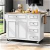 Wyibwy Carrello da cucina 110×45-75×92cm,isola da cucina su ruote con 4 cassetti e 2 ante,carrello da pranzo rimovibile con piano di lavoro pieghevole,tavolo da pranzo con motivo vintage,Bianco