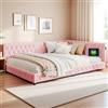 KRYZOR Lettino imbottito per bambini, 140 x 200 cm, con illuminazione a LED, divano letto per 2 persone, piccolo con USB e tipo C, letto giornaliero, divano con rete a doghe, Teddy Velvet (rosa, 140 x
