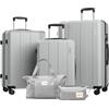 Vallsero Set di valigie, trolley, valigia da viaggio, 5 pezzi, ABS, lucchetto TSA, include 1 borsa da viaggio e 1 beauty case, 4 ruote, manico telescopico in alluminio, grigio.