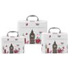 VKZ Beauty Case Donna da Viaggio Set 3 Pezzi, Borsa Porta Trucchi Rigida in Similpelle PU, Trousse Make Up con Manico e Zip, Valigetta Organizer Cosmetici Grande Medio Piccolo,Bianco Architettura
