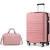 KONO set di 2 Valigia Bagaglio a Mano Rigida e Leggera ABS Trolley 65cm con 4 Ruote Rotanti e Lucchetto TSA & Borsa da Viaggio 40x20x25 Ryanair, Nude