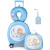SOARS Set di 4 Pezzi Valigia 14'' + Zainetto per Bambini, Bagagli 4-in-1 con Cuscino per Collo, Borsetta da Pranzo e Etichetta, Trolley con Maniglia Telescopica e 4 Ruote a 360° (Blu Sirena)