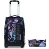 Mitama Trolley DR Scuola Mitama,Con Mega Scomparto e Doppia Maniglia, Nero e Viola, Bambina + Portapenne