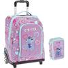 PRESTIGE & DELUXE Trolley Zaino Stitch per la scuola elementare Bambine + Astuccio 3 piani + omaggio 7 penne e portachiave paillettes
