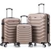 R.Leone Valigia da 1 Fino a Set 4 bagaglio EasyJet 45X36X20cm, media, grande e Beauty case Trolley Rigido 8 ruote max capienza in ABS 2026 (Oro, Set 3 XS M L)