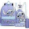 Disney Stitch Zainetto Bambino Set 5 Pezzi Zaino Scuola Borse Coulisse Morbida Astuccio Borraccia Portachiavi Simpatici Regalo Ragazza