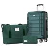 SHOWKOO Valigia Rigida Grande 77cm Trolley Bagaglio a Mano Ultra Leggero ABS+PC Espandibile Durevole Set Valige Trolley da Viaggio Chiusura TSA con Borsa da Toilette e Borsa da Viaggio, Verde