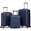 R.Leone Valigia da 1 Fino a Set 4 Trolley Rigido grande, medio, bagaglio a mano 55x40x23 cm Wizz, ITA Airways e bagaglio 45x36x20 cm EasyJet in ABS 8001 (Blu, Set 3 Pezzi XS M L)