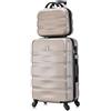 CELIMS - Set Valigie | Valigia Media 20 kg Rigida Champagne + Beauty Case da Viaggio 35cm | Valigia da Stiva 65cm | Trolley Medio 65cm con 4 Ruote | Valigie con Beauty Case
