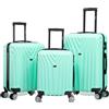 R.Leone Valigia da 1 Fino a Set 4 Trolley Rigido grande, medio, bagaglio a mano 55x40x23 cm Wizz, ITA Airways e bagaglio 45x36x20 cm EasyJet in ABS 9001 (Verde Acqua, Set 3 Pezzi S M L)