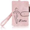 INBLUE Personalizzato Portafoglio in Pelle per Donne Fiore di Nascita Nome Portafoglio Piccolo Tri-Fold Portamonete con Cinturino da Polso Regalo Personalizzato per Festa della Mamma - Rosa