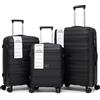 R.Leone Valigia da 1 Fino a Set 3 Bagaglio a mano 55x40x20 Ryanair, Medio, Grande Ultra Strong Antiurto Trolley leggero 8 ruote Polipropilene 9180 (Nero, Set 3 Pezzi S M L)