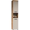 trendteam smart living - Ivrea - Armadio da bagno - Cashmir (beige)/rovere - Mobile alto con 2 ante (arresto sinistra/destra), 2 ripiani, 1 scomparto aperto - 36 x 184 x 31 cm - Esterni divisi