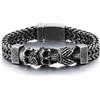 COOLSTEELANDBEYOND Bracciale Tre Teschi Saggi in Acciaio Inossidabile da Uomo, Catena Grano Intrecciata Pesante, Regalo Gothic Biker Robusto per Lui