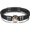 MunkiMix Bracciale in Pelle Uomo con Foto e 2-6 Nomi Personalizzati, Intagliate Perline e Foto, Fibbia con Estensione Regolabile, Regalo per Marito Fidanzato B3