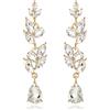 EVER FAITH Matrimonio Cristalli Goccia Orecchini per Sposa, Foglia Marquise Art Deco Strass Lampadario Forato per Donne Trasparente Oro-fondo