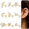 ADRAMATA 9Pcs 16G Orecchini Cartilagine per Donna - Set Tragus Helix Conch Labret CZ Farfalla Luna in Oro Argento - Piercing per Donna