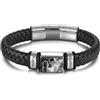 MunkiMix Bracciale in Pelle Uomo con Foto e 2-6 Nomi Personalizzati, Intagliate Perline e Foto, Fibbia con Estensione Regolabile, Regalo per Marito Fidanzato C6
