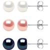 PEARLS & COLORS - 3 paia di orecchini in vere perle d'acqua dolce, 7-8 mm, in argento massiccio 925, gioiello da donna