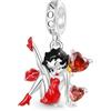 GNOCE Bold Red Dress Betty Boop Ciondolo Dangle Charm, S925 Argento Sterling Charms Dangle per le donne ragazze moglie figlia, San Valentino, festa della mamma gioielli regalo