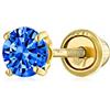 Bling Jewelry Minimalista Tiny Cubic Zirconia Royal Blue Simulato Zaffiro CZ Round Helix Cartilage Ear Lobe Piercing Daith Round Solitaire 1 Pezzo Stud Earring Real 14K Yellow Gold Screw Back 3Mm