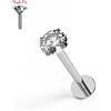 Monster Piercing 14k oro bianco 16 Gauge labbro interno cava Labret con 3MM chiaro CZ pietra Tragus Bar Piercing