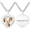 INBLUE Personalizzato Inciso Foto Testo Collana con Protettivo Epossidico in Acciaio Inox Ciondolo Cane Tag Forma Cuore con Grano/Rolo Catena Memorial Gioielli Regalo per Donna (A-Argento)